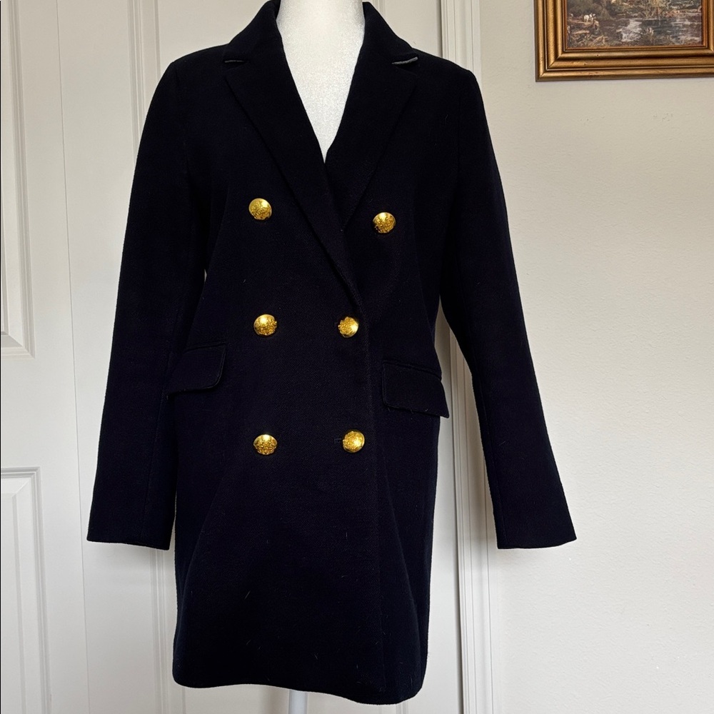 EUC Banana Republic XSP Navy blue Double-Breasted Coat Gold Buttons peacoat